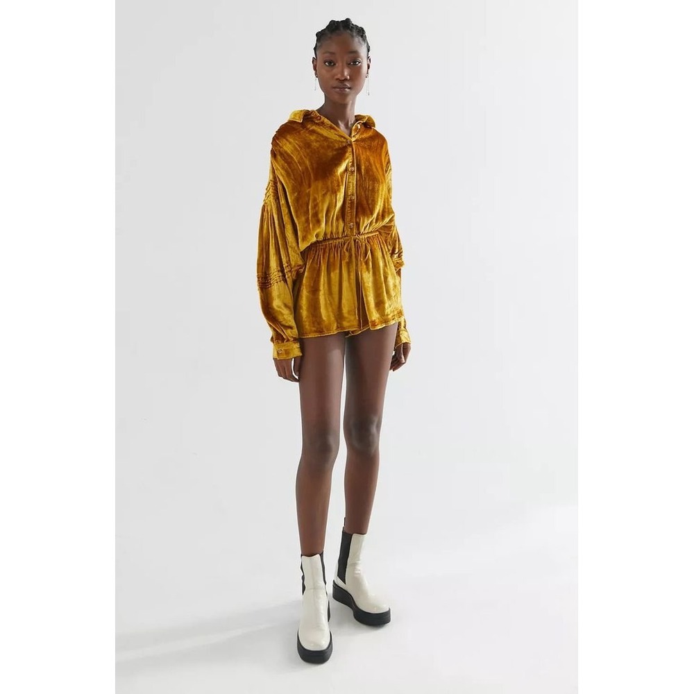 Urban Outfitters New Moon Gold Velvet‎ Romper Size Small